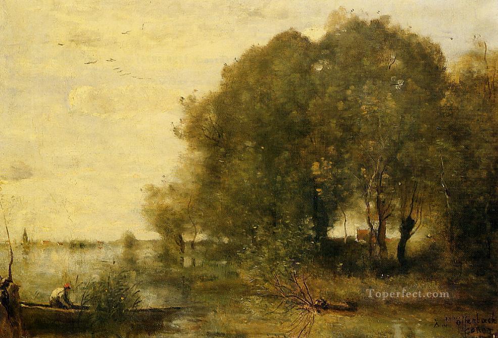 Wooded Peninsula Jean Baptiste Camille Corot stream Oil Paintings